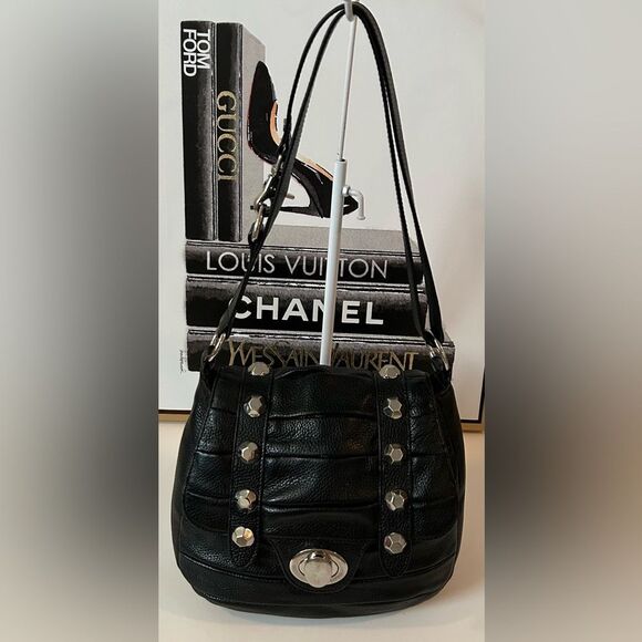 BODHI Black Pebble Leather studded Shoulder Bag - Picture 1 of 11